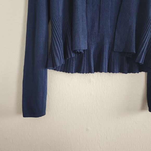 Anthropologie Navy Blue Ribbed Knit Banlieue Peplum Open Cardigan Sweater - Picture 7 of 11